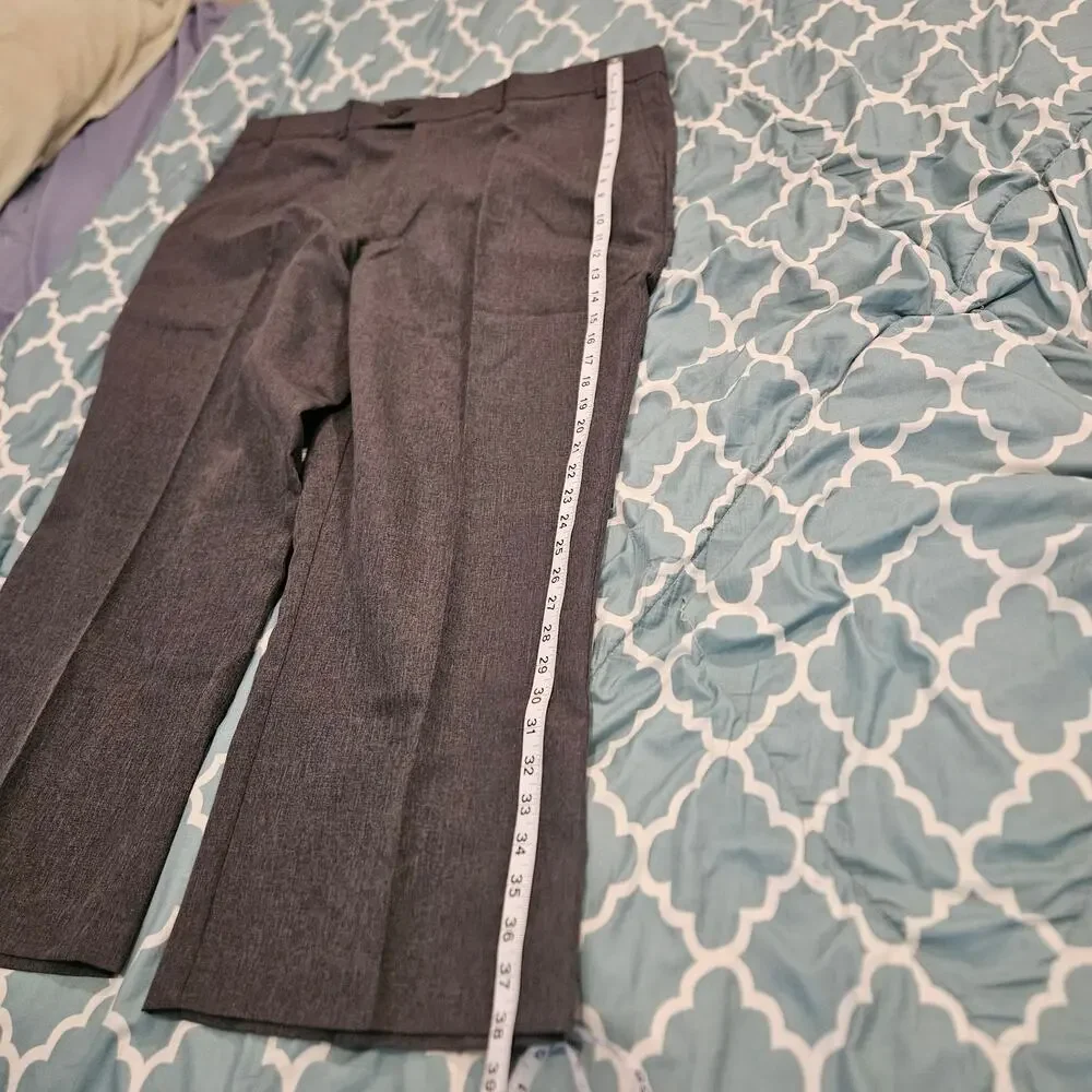Haband Gray Dress Pants Mens 44x27 Flat Front Career Office Slacks